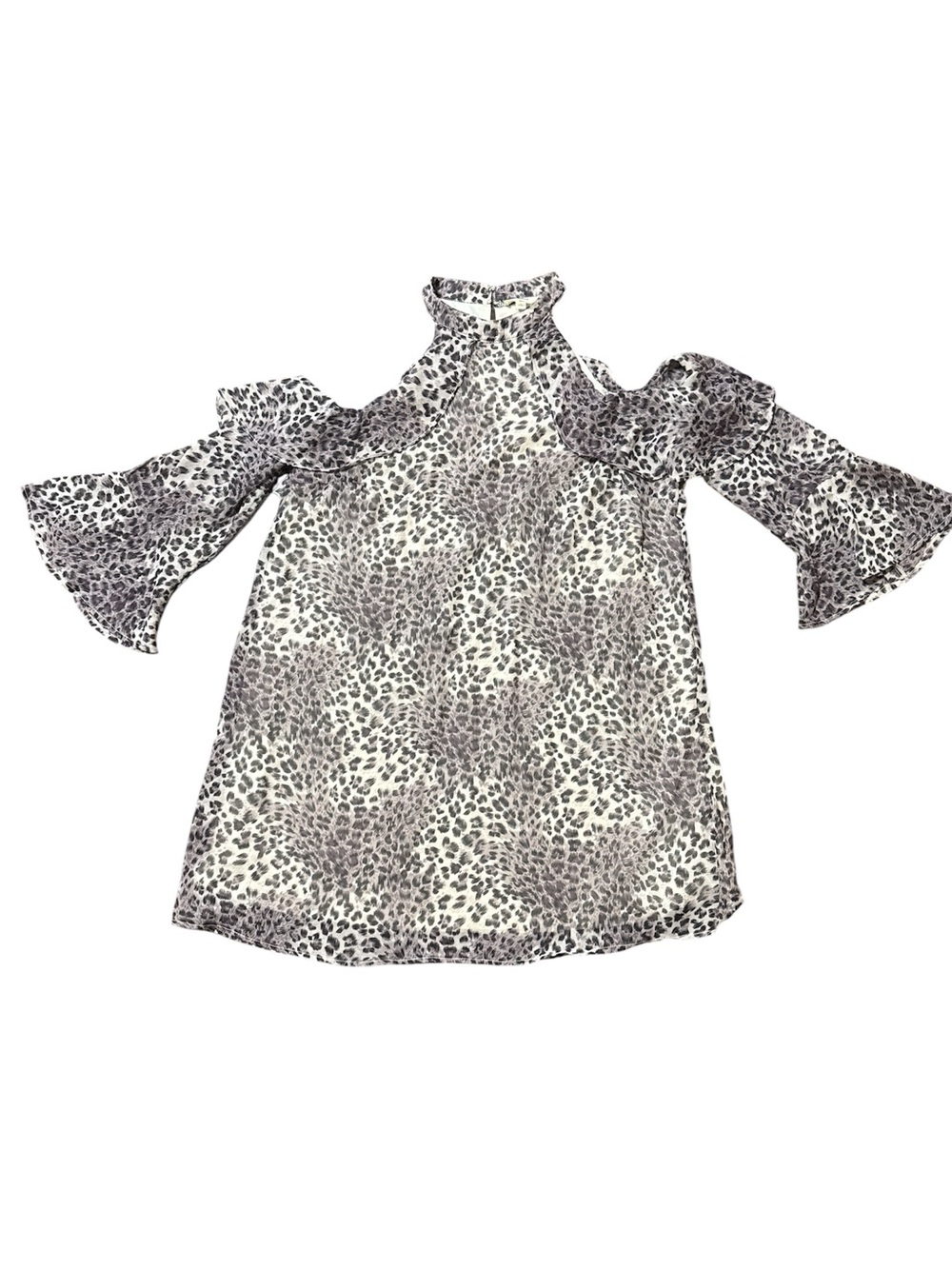 Entro Cold-Shoulder Leopard Print Ruffle Dress